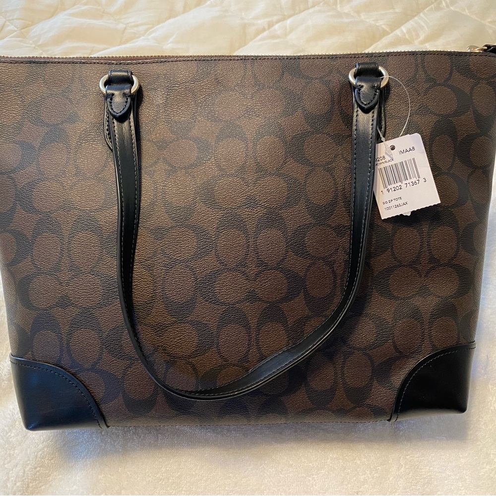 Coach Brown and Black Signature Tote Bag